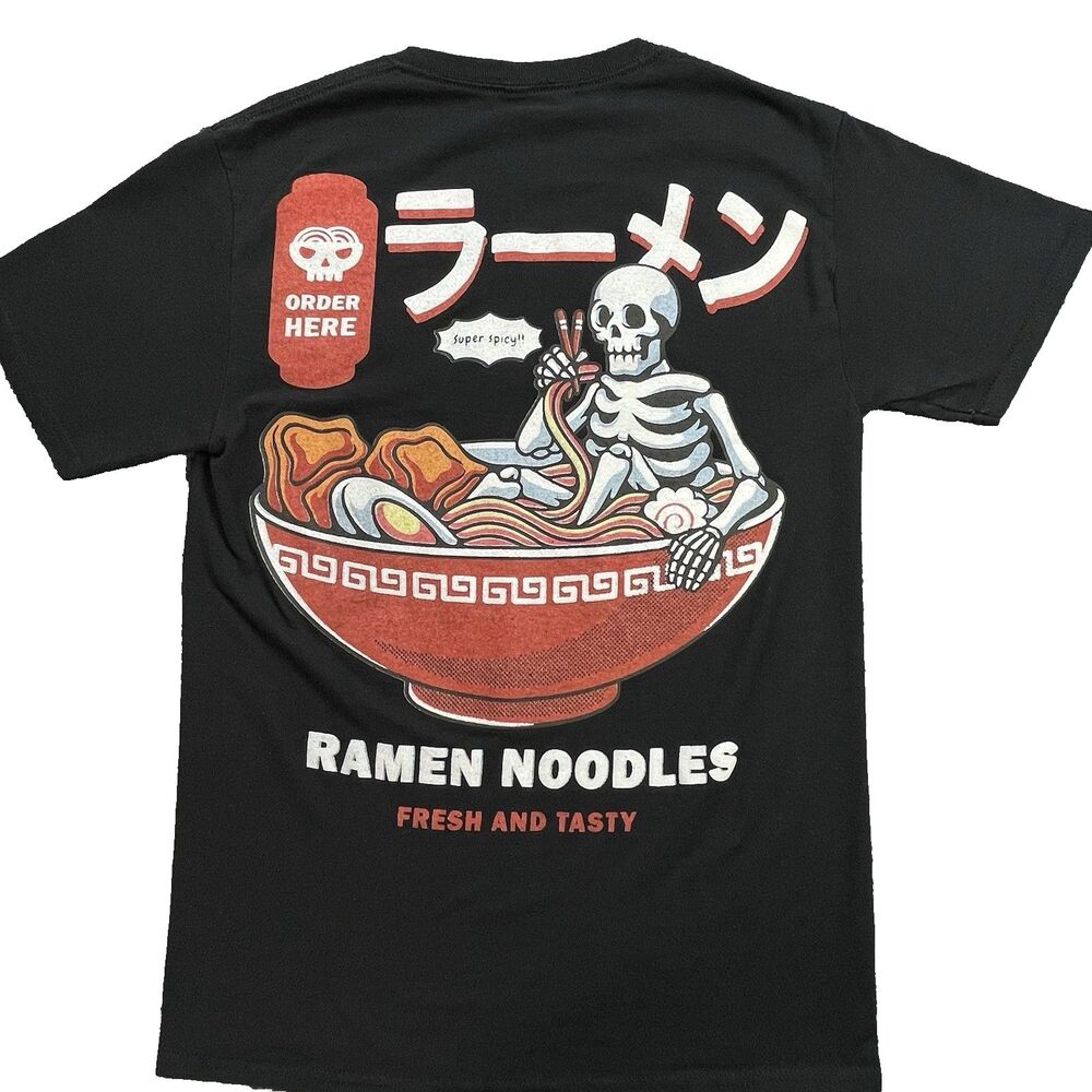 Return To Sender Shirt Ramen Noodles Fresh Tasty Mens Small Black Skeleton